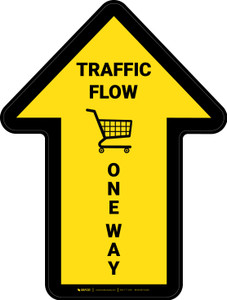 Traffic Flow One Way Arrow With Grocery Cart Icon Yellow (Straight) - Floor Sign