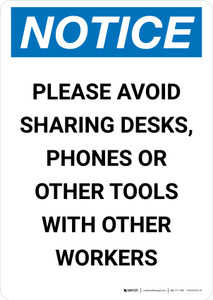 Notice: Please Avoid Sharing Desks Phones or Tools Portrait - Wall Sign