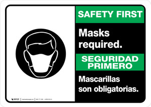 Safety First: Masks Required Bilingual with Icon Landscape - Wall Sign