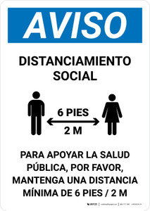 Aviso Distanciamiento Social Spanish with Icon Portrait - Wall Sign