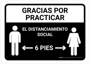 Gracias Por Practicar El Distanciamiento Social Spanish with Icon Black Landscape - Wall Sign
