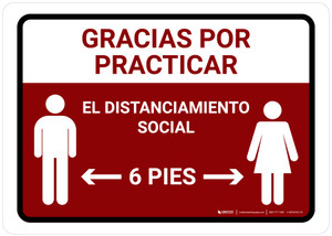Gracias Por Practicar El Distanciamiento Social Spanish with Icon Red Landscape - Wall Sign