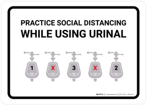 Practice Social Distancing While Using Urinal with Icon Landscape - Wall Sign