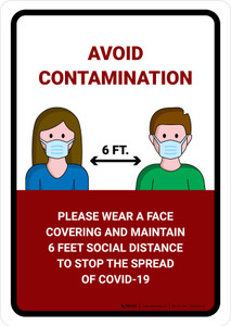 Avoid Contamination Please Wear Face Covering COVID-19 with Icons Portrait - Wall Sign