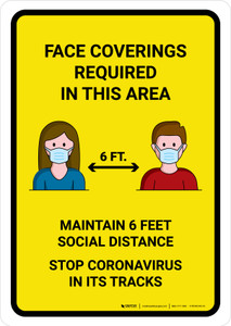 Face Coverings Required In This Areas with Icons Yellow Portrait - Wall Sign