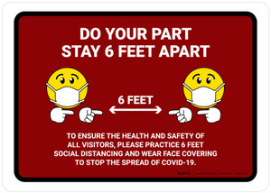 Do Your Part Stay 6 Feet Apart with Emojis Red Landscape - Wall Sign Do Your Part Stay 6 Feet Apart with Emojis Red Landscape - Wall Sign