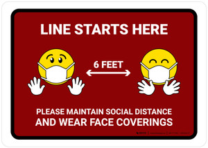 Line Starts Here with Emojis Red Landscape - Wall Sign