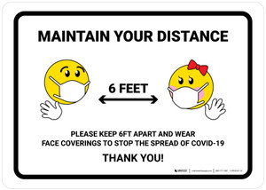 Maintain Your Distance with Emojis Landscape - Wall Sign