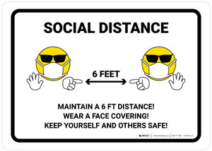 Social Distance 6 Feet with Emojis Landscape - Wall Sign