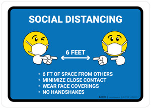 Social Distancing 6 Feet with Emojis Blue Landscape - Wall Sign