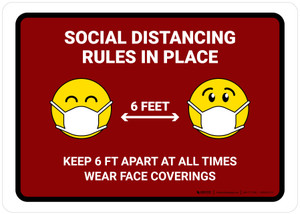 Social Distancing Rules In Place with Emojis Red Landscape - Wall Sign Social Distancing Rules In Place with Emojis Red Landscape - Wall Sign