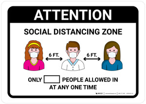 Attention Social Distancing Zone with Icons Landscape - Wall Sign