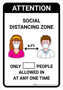 Attention Social Distancing Zone with Icons Portrait - Wall Sign