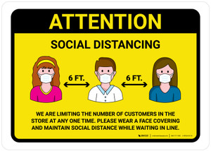 Attention We Are Limiting Number Of Customers with Icons Yellow Landscape - Wall Sign