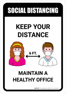 Social Distancing Maintain A Healthy Office with Icons Portrait - Wall Sign
