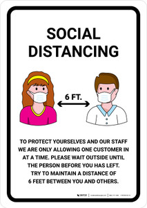 Social Distancing One Customer At A Time with Icons Portrait - Wall Sign
