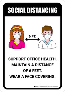 Social Distancing Support Office Health with Icons Portrait - Wall Sign