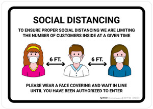 Social Distancing To Ensure Health And Safety Of Customers with Icons Landscape - Wall Sign