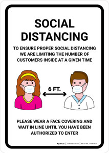 Social Distancing To Ensure Health And Safety Of Customers with Icons Portrait - Wall Sign