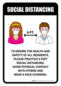 Social Distancing To Ensure Health And Safety Of Resiidents with Icons Yellow Landscape - Wall Sign