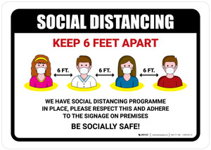 Social Distancing Keep 6 Feet Apart with Icons Landscape - Wall Sign