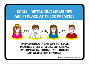 Social Distancing Measures Are In Place At These Premises with Icons Landscape - Wall Sign