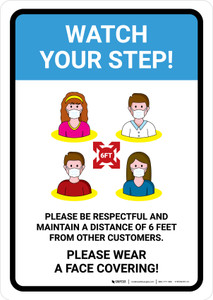 Watch Your Step Social Distancing with Icons Portrait - Wall Sign