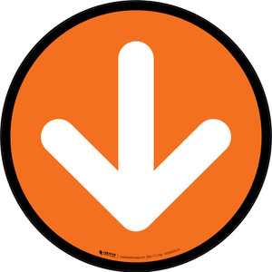 Down Arrow Orange Circular - Floor Sign