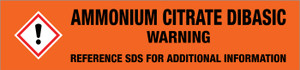 Ammonium Citrate Dibasic [CAS# 3012-65-5] - GHS Pipe Marking Label