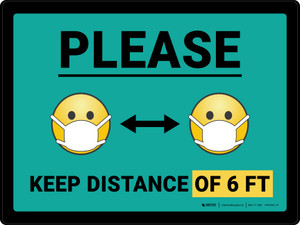 Please Keep Distance of 6 ft with Emojis Blue Landscape - Wall Sign