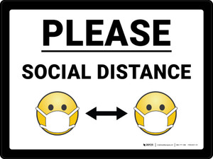 Please Social Distance with Emojis Landscape - Wall Sign