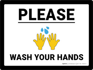 Please Wash Your Hands with Emoji Landscape - Wall Sign