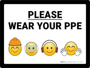 Please Wear Your PPE Multiple Icons with Emojis Landscape - Wall Sign