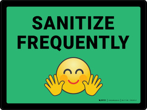 Sanitize Frequently with Emoji Green Landscape - Wall Sign