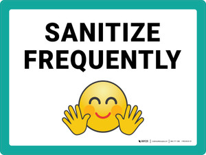 Sanitize Frequently with Emoji Landscape - Wall Sign