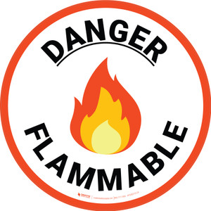 Danger Flammable with Emoji Orange Border Circular - Floor Sign