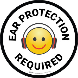 Ear Protection Required with Emoji Circular - Floor Sign