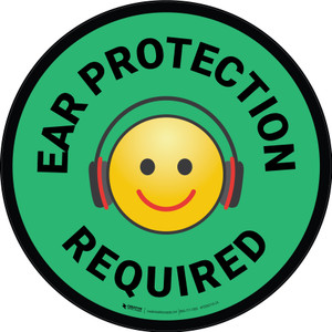 Ear Protection Required with Emoji Green Circular - Floor Sign