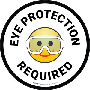 Eye Protection Required with Emoji Circular - Floor Sign