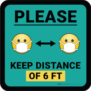 Please Keep Distance of 6 ft with Emojis Blue Square - Floor Sign