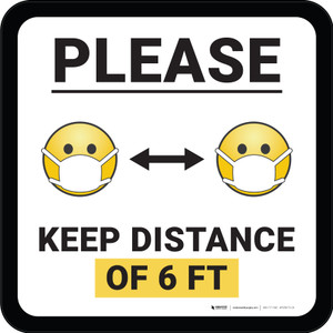 Please Keep Distance of 6 ft with Emojis Square - Floor Sign
