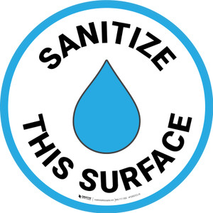 Sanitize This Surface with Emoji Blue Border Circular - Floor Sign