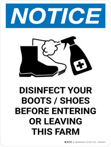 Notice: Disinfect Boots/Shoes Farm with Icon Portrait - Wall Sign