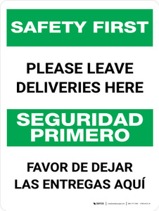 Safety First: Please Leave Deliveries Here Bilingual Spanish Portrait - Wall Sign