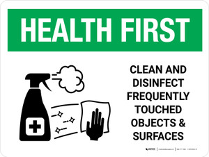 Health First: Clean And Disinfect Frequently with Icon Landscape - Wall Sign