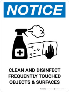 Notice: Clean And Disinfect Frequently with Icon Portrait - Wall Sign