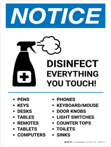 Notice: Disinfect Everything You Touch with Icon Portrait - Wall Sign
