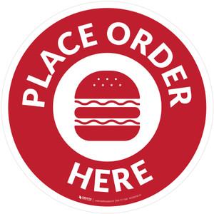 Place Order Here with Burger Red Circular - Floor Sign