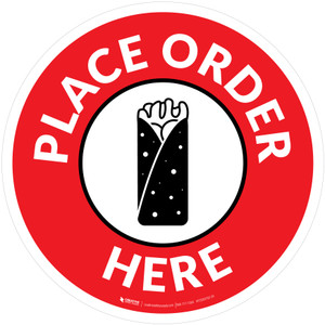 Place Order Here with Burrito Red Circular - Floor Sign
