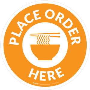 Place Order Here with Ramen Orange Circular - Floor Sign